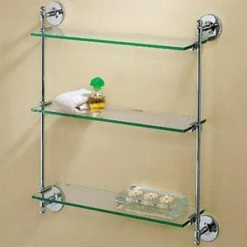 Promo 💯 Gatco Premier 3-Tier Glass Shelf in Polished Chrome ❤️