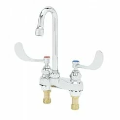 Cheap 👍 T&S Brass 2.2 gpm 4 in. Centerset Two Handle Deck Mount Swivel Gooseneck Healthcare Faucet in Polished Chrome 👍